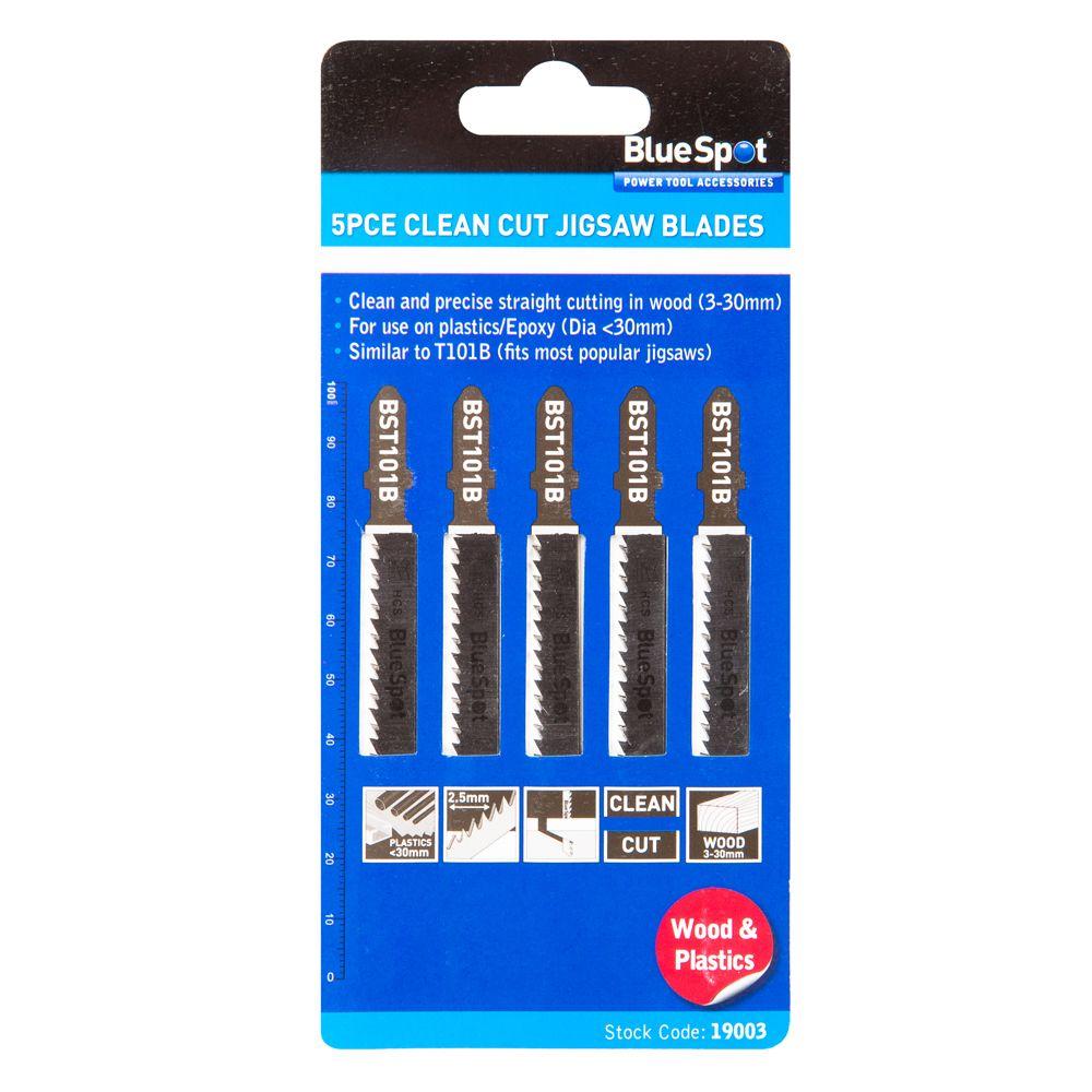Blue Spot Tools 5 PCE HCS Clean Cut Jigsaw Blades For Wood (10 TPI)