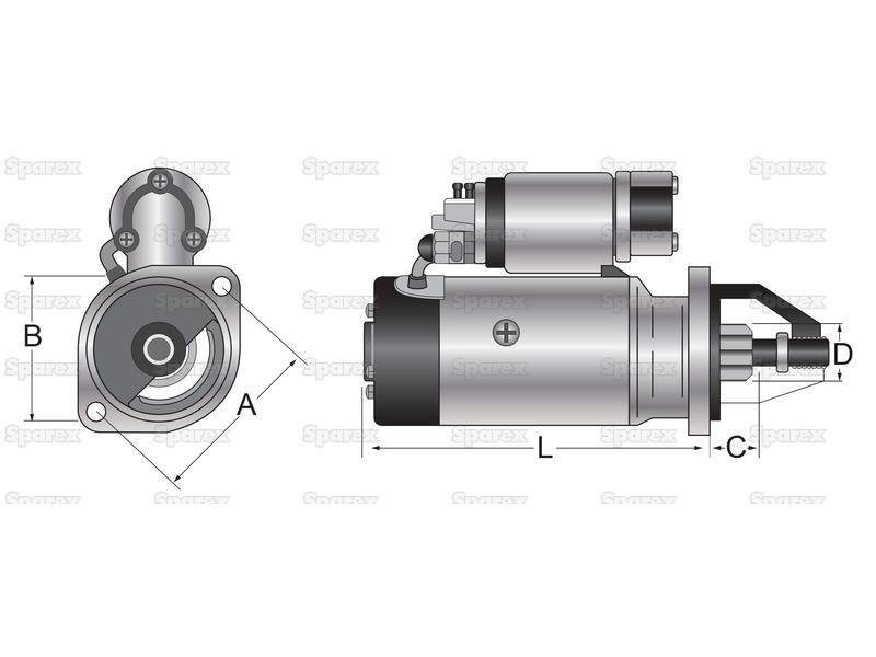 Starter Motor - 12V, 2.7Kw (Sparex) for Deutz-Fahr, John Deere, Steyr, Bosch, Case IH, Iskra, Magnetimar