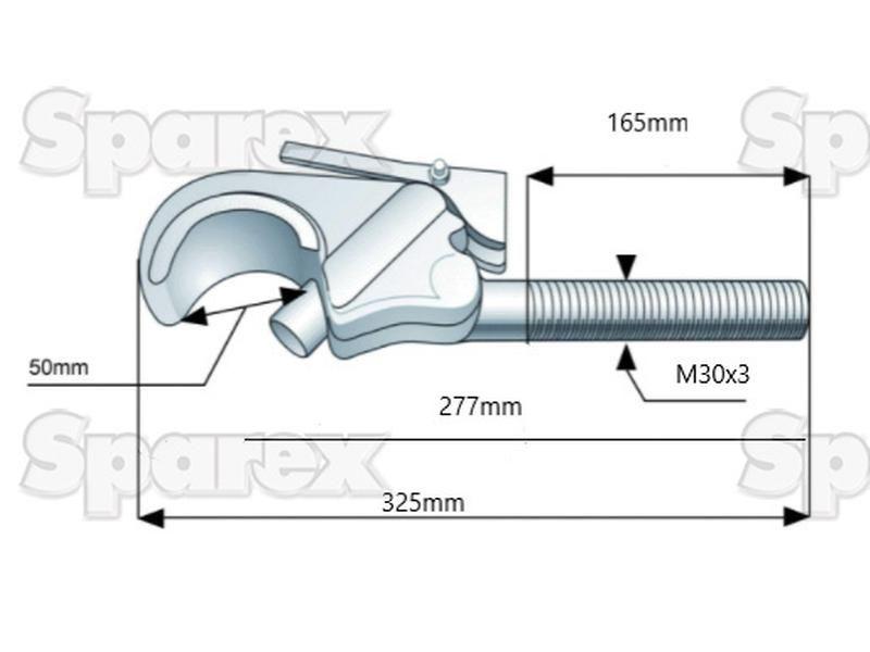 Top Link Forged Hook - Cat. 2, Thread size: M30x3 - RH for Case IH, Fiat, Ford New Holland