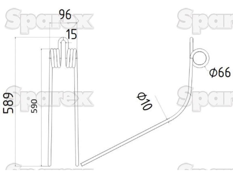 Swather haytine - - Length:589mm, Width:96mm, Ø10mm - Replacement for Kverneland, Taarup for Kverneland