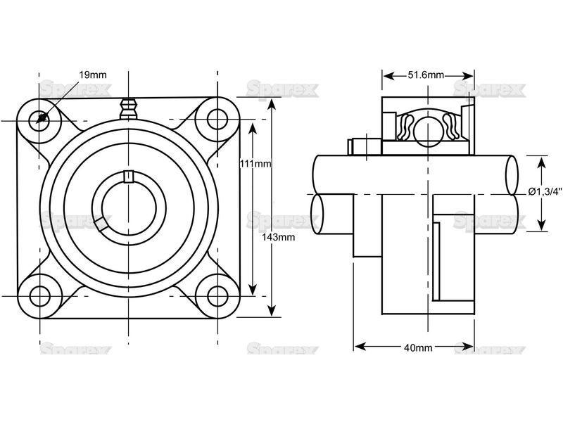 Sparex Four-Bolt Flanged Unit (UCFX09-28) Bearings Reference (UCFX09, UCFX09-28)
