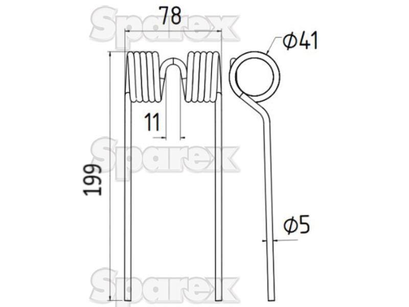 Pick-Up Haytine - - - Length:199mm, Width:78mm, Ø5mm - Replacement for Massey Ferguson for Massey Ferguson 126
