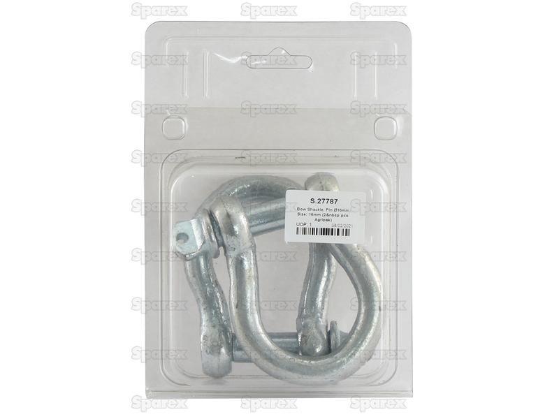 Bow Shackle, Pin Ø16mm, Size: 16mm (2 pcs. Agripak)