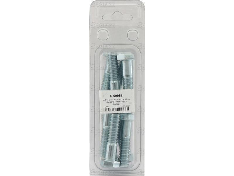 Metric Bolt, Size: M12 x 50mm (Din 931) 10 pcs. Agripak