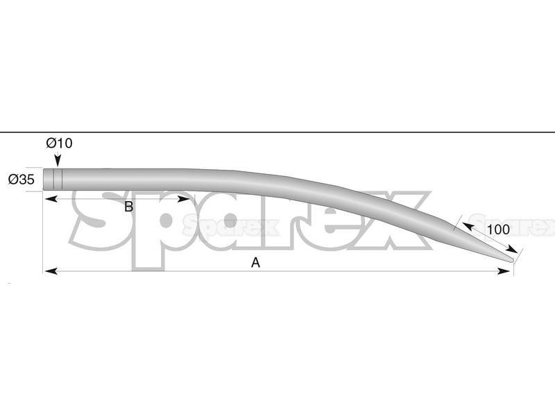 Curved Loader Tine | 645mm for John Deere, Emily, Magsi (DG035)