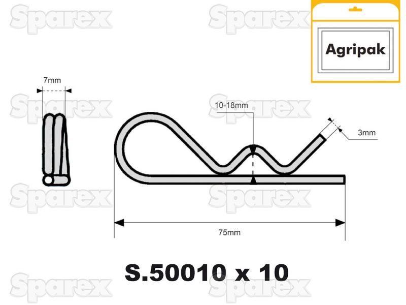 Double Wound Grip Clip, Clip Ø3mm x 75mm