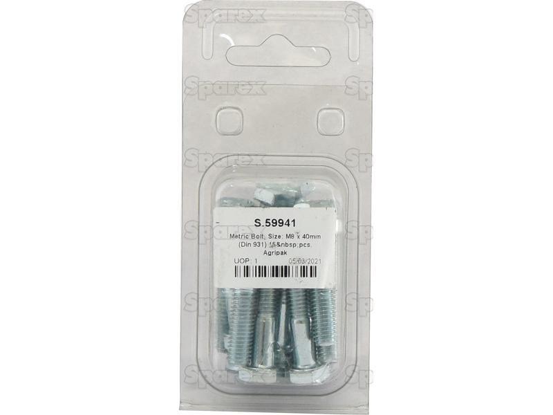 Metric Bolt, Size: M8 x 40mm (Din 931) 15 pcs. Agripak