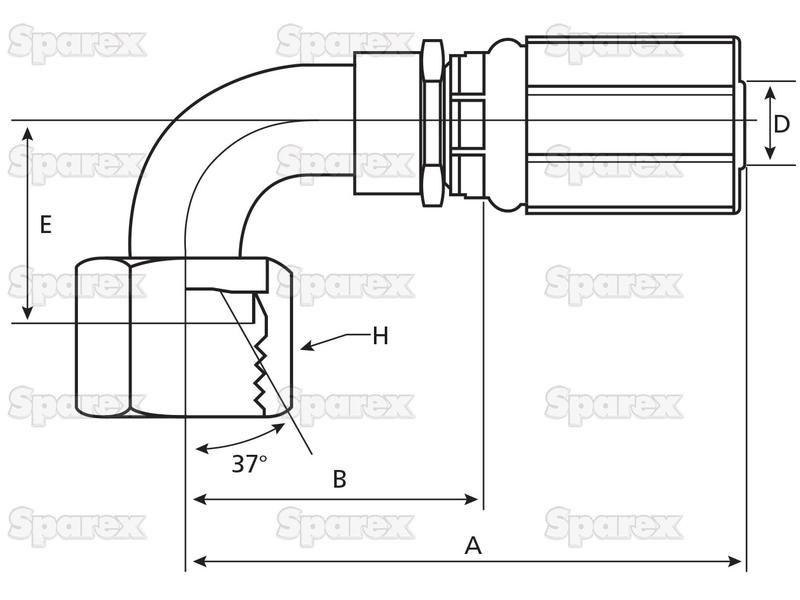 Gates JIC 37° Hose Insert 5/8'' x 1 1/16'''' Female 90° Swept Swivel Gates (Belts) (10G12FJX90S)