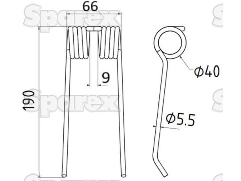 Pick-Up Haytine - - Length:190mm, Width:66mm, Ø5.5mm - Replacement for Claas for Claas