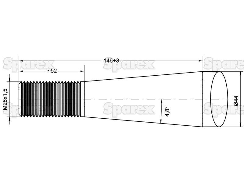 Loader Tine - Straight 820mm, Thread size: M28 x 1.5 (Square)