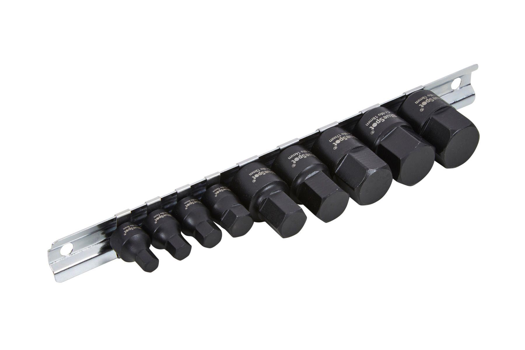 Blue Spot Tools 9 PCE 1/4"-3/8" Low Profile Impact Hex Sockets Metric