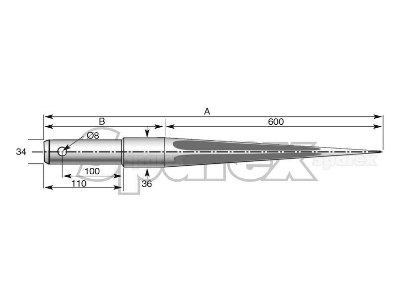 Straight Loader Tine | 1100mm for Lerin, Pin Fitting