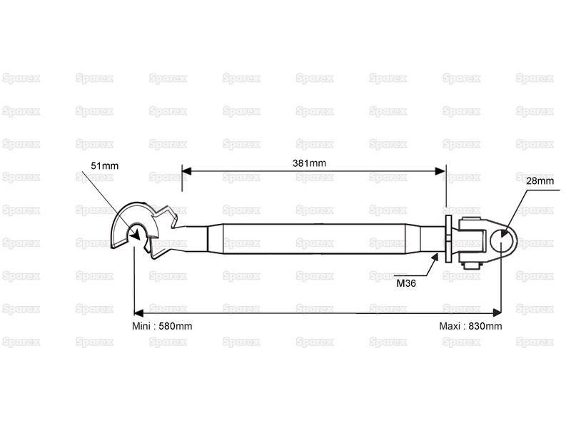 Top Link Heavy Duty (Cat.28mm/2) Knuckle and Q.R. Hook, M36x3, Min. Length: 580mm. for Ford New Holland TM120 (TM Series)