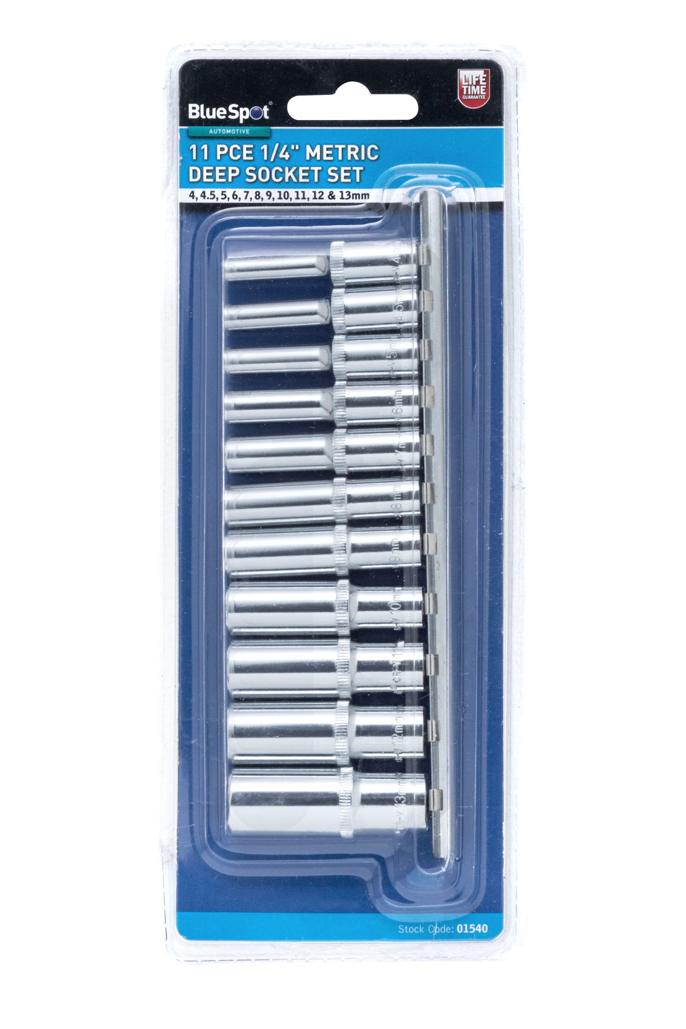 Blue Spot Tools 11 PCE 1/4" Metric Deep Socket Set (4-13mm)