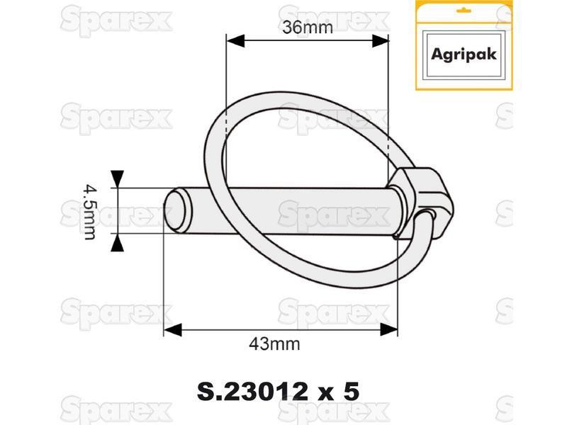 Round Linch Pin, Pin Ø4.5mm x 43mm (5 pcs. Agripak)