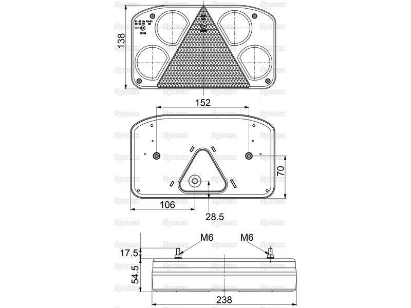 LED Rear Combination Light, Function: 6, Brake / Tail / Indicator / Fog / Reverse / Number Plate, LH, 12-24V