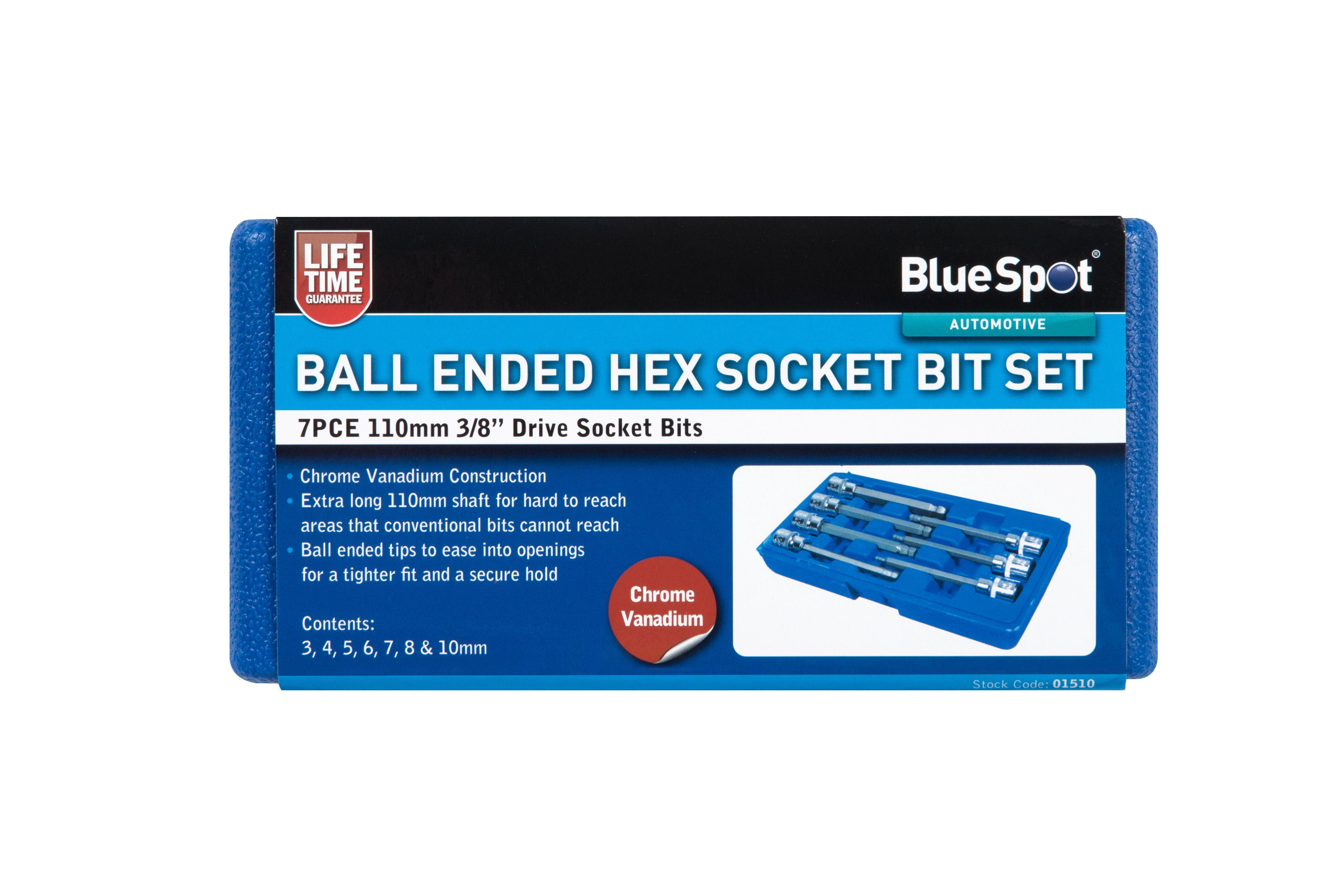 Blue Spot Tools 7 PCE 3/8" Drive Extra Long Ball Ended Hex Socket Bit Set (H3-H10)
