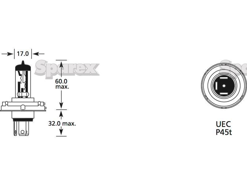 Halogen Head Light Bulb, 12V, 55W, P45t Base Claas, Lucas, Massey Ferguson