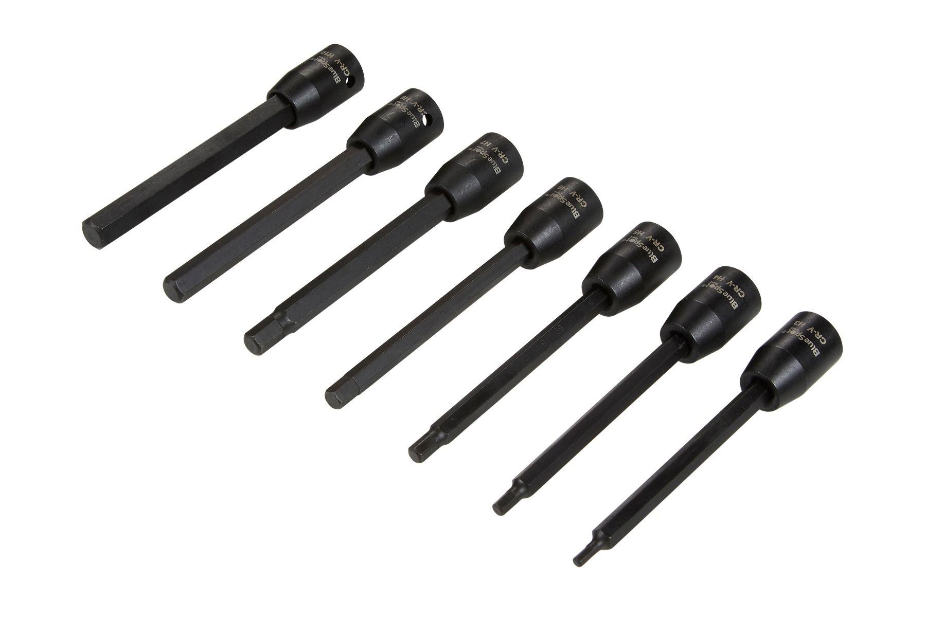 Blue Spot Tools 7 PCE Extra Long 3/8" Impact Hex Bit Sockers H3-H10
