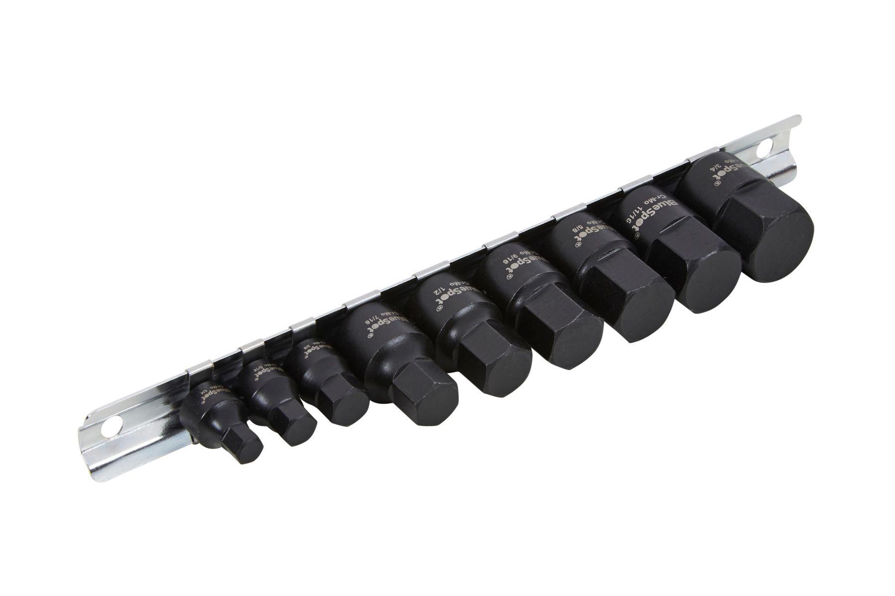 Blue Spot Tools 9 PCE 1/4"-3/8" Low Profile Impact Hex Sockets Imperial
