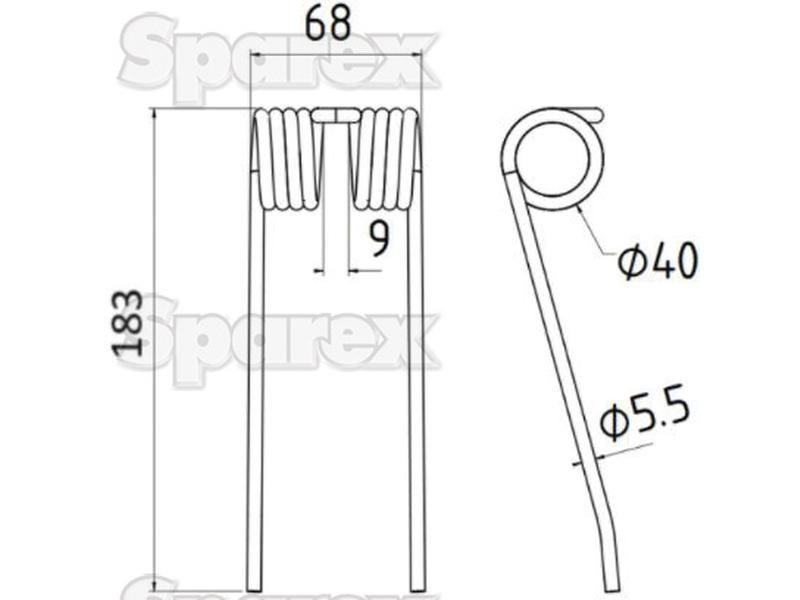 Pick-Up Haytine - - Length:183mm, Width:68mm, Ø5.5mm - Replacement for Pottinger for Pottinger EUROPROFI