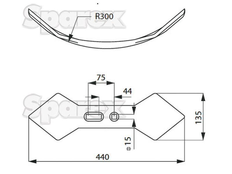 Reversible double heart point 440x135x20mm Hole centres 45/75mm for Quivogne