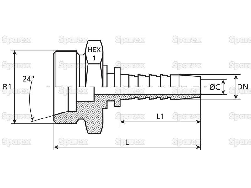 Dicsa Metric (French Gas) 24° Hose Insert 3/4'' x M36 x 1.5 Male Thread Straight