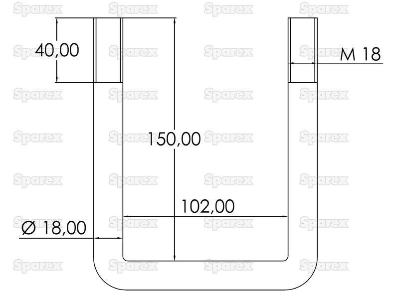 U Bolt- M18 x 102mm Length: 150mm