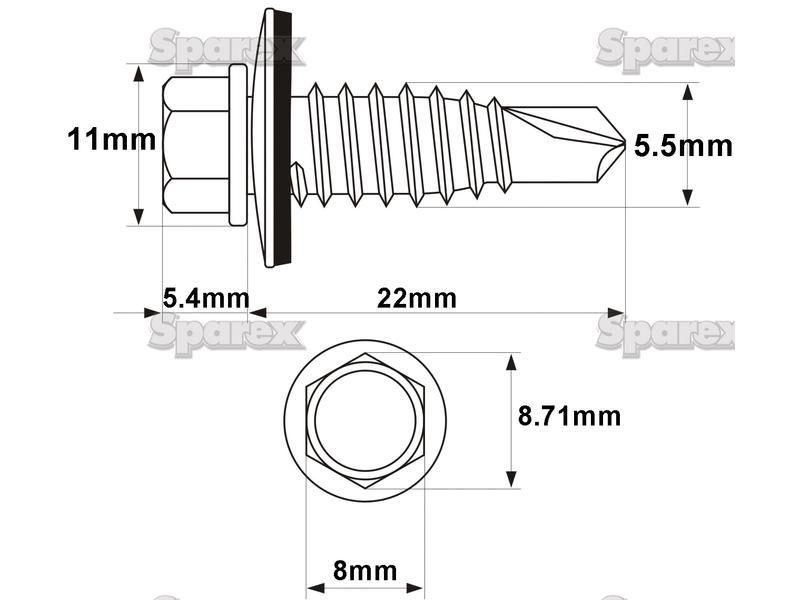 Hexagon Head Self Fixing (TEK) Screw, Size: 6.3 x 22mm (Din 7504K)