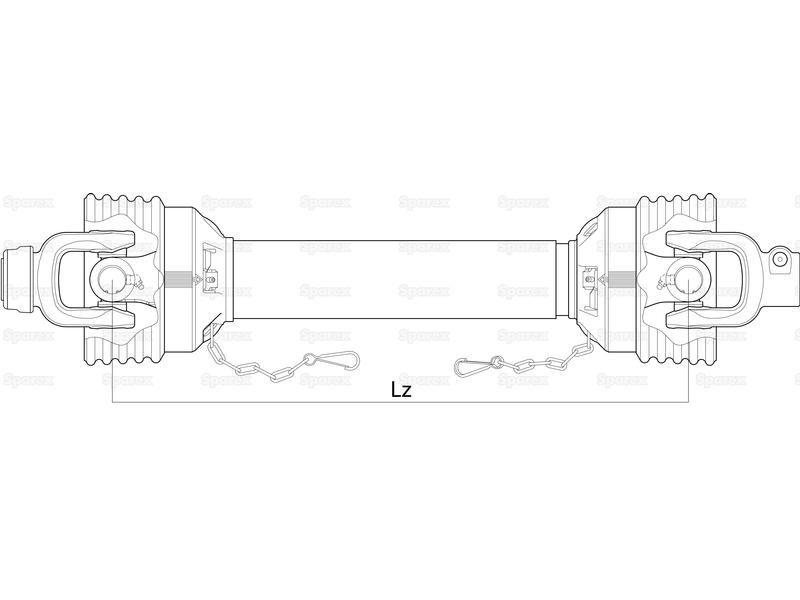 PTO Shaft - (Lz) Length: 1210mm, 1 3/8'' x 6 Spline Q.R. to 1 3/8'' x 6 Spline Q.R.