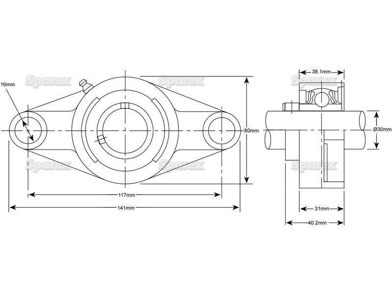 Sparex Two-Bolt Flanged Unit (UCFL206) Bearings Reference, Howard, Landini, Massey Ferguson
