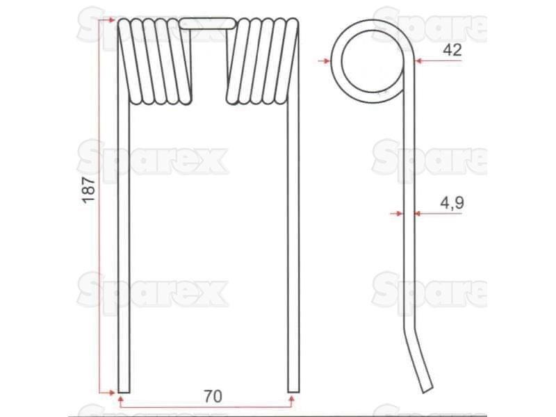 Pick-Up Haytine - - Length:187mm, Width:70mm, Ø4.9mm - Replacement for Case IH Case IH, Ford New Holland