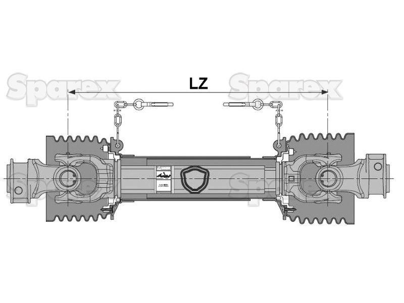PTO Shaft - (Lz) Length: 1210mm, 1 3/8'' x 6 Spline Q.R. to 1 3/8'' x 6 Spline Q.R. Bondioli & Pavesi (7G2N121CE007007)