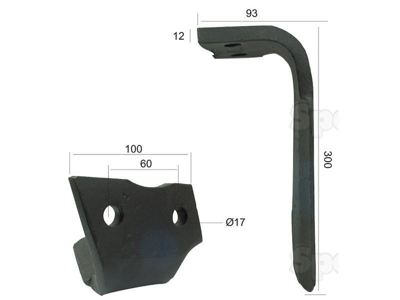 Power Harrow Blade 100x12x300mm RH. Hole centres: 17mm. Hole Ø 17mm. Replacement forAlpego. for Alpego VARIOUS