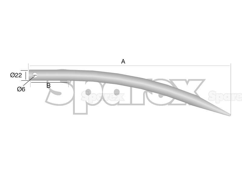 Curved Loader Tine | 387mm for Bugnot, John Deere (GR22, CC37531)