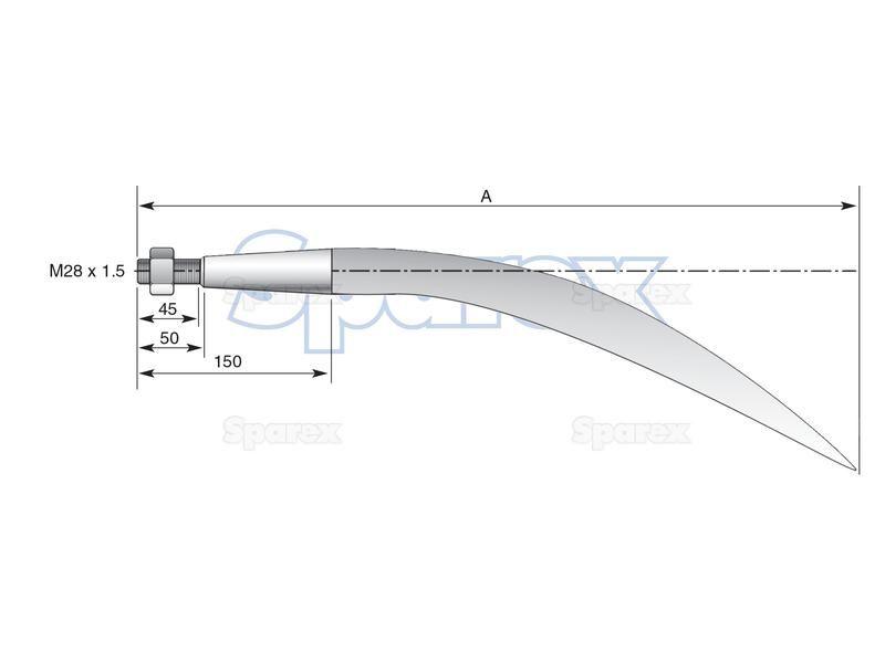 Curved Loader Tine | 980mm for Kverneland (241164)