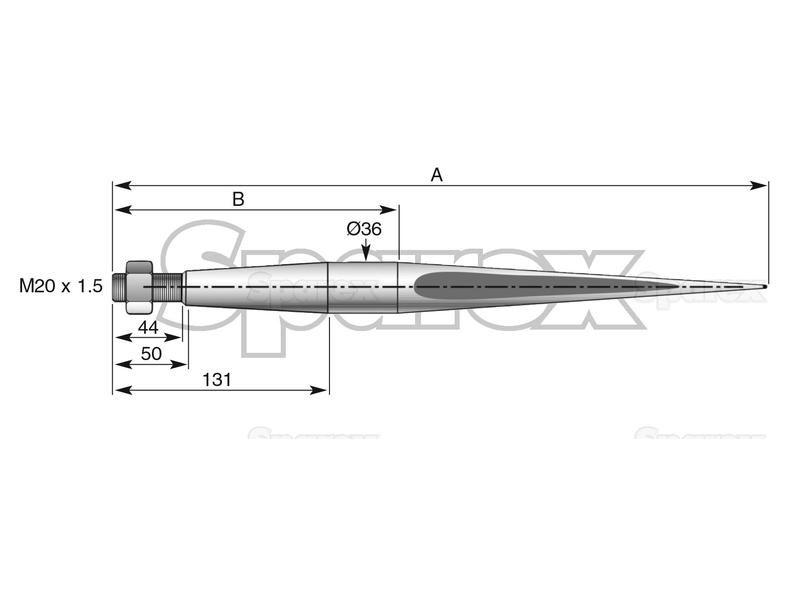 Straight Loader Tine | 600mm for BAAS, Grays, Kverneland, Stoll (900033, 221132)