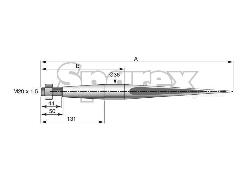 Straight Loader Tine | 680mm John Deere, Massey Ferguson, Kverneland (221193)