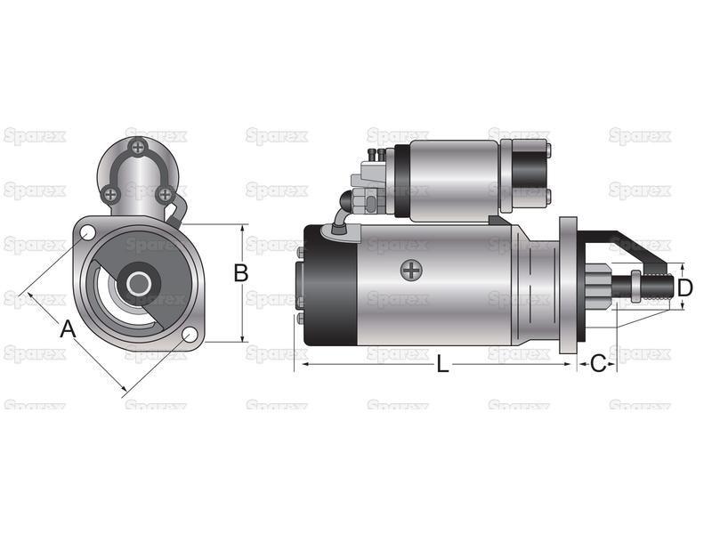 Starter Motor - 12V, 3Kw (Sparex) for John Deere 2950 (2050 Series)