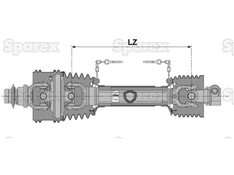 PTO Shaft - Wide Angle - One End, (Lz) Length: 1210mm, 1 3/8'' x 6 Spline 80° W.A. to 1 3/8'' x 6 Spline Q.R. Bondioli & Pavesi (7G4R121CEWR7007)