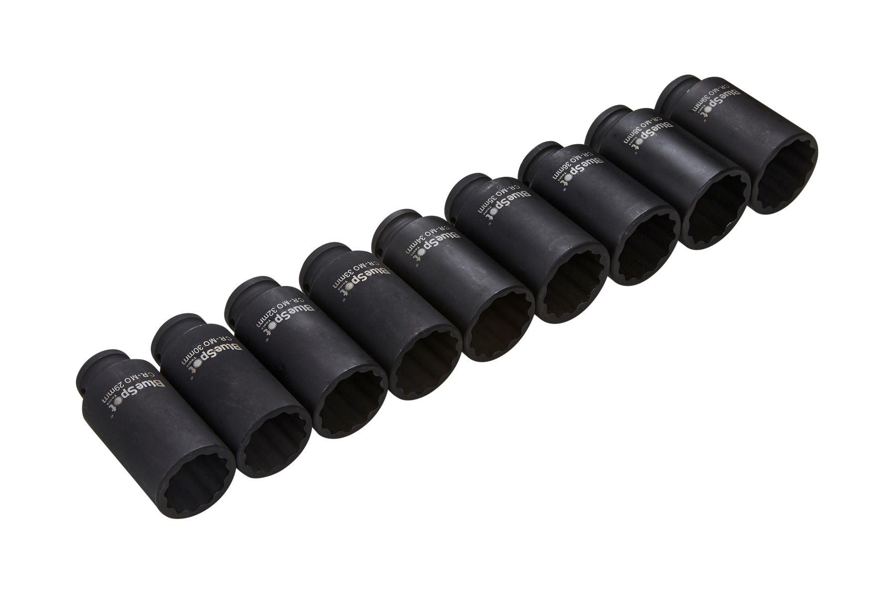 Blue Spot Tools 9 PCE 1/2" Deep Bi Hex Impact Socket 29-39MM