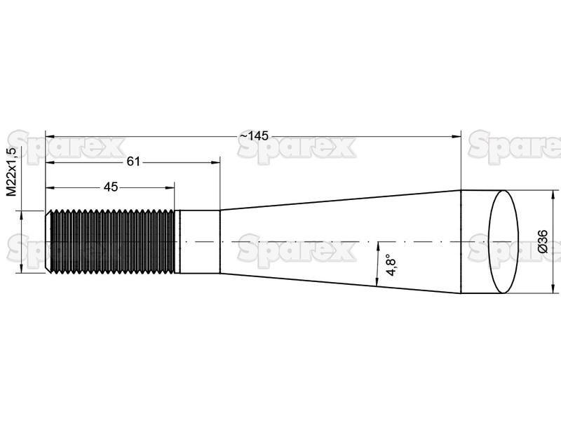 Loader Tine - Cranked 810mm, Thread size: M22 x 1.5 (Star) for Fella